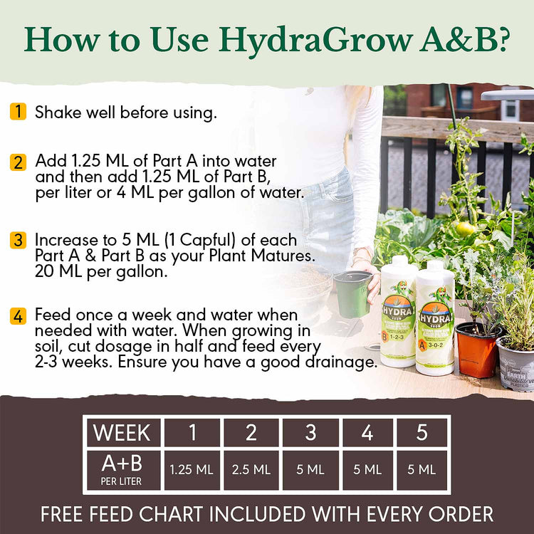 HydraGrow A & B Grow Nutrients (1L / 32oz)