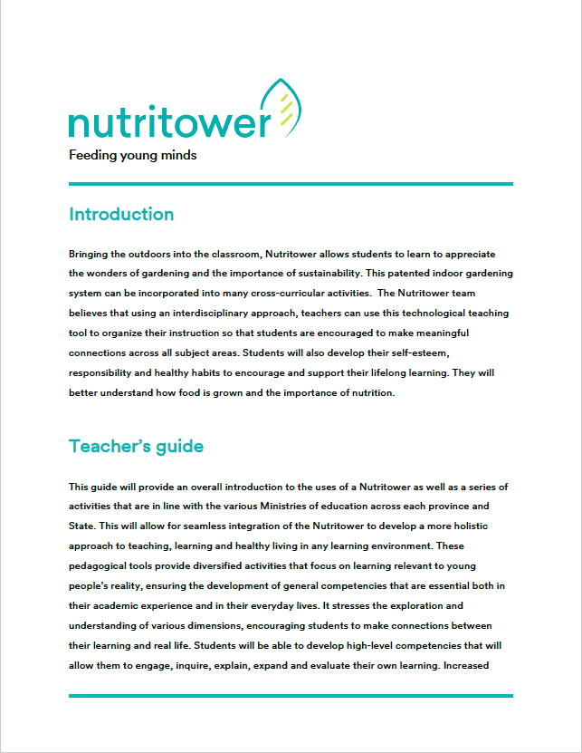 Curriculum for the Nutritower Educational Bundle