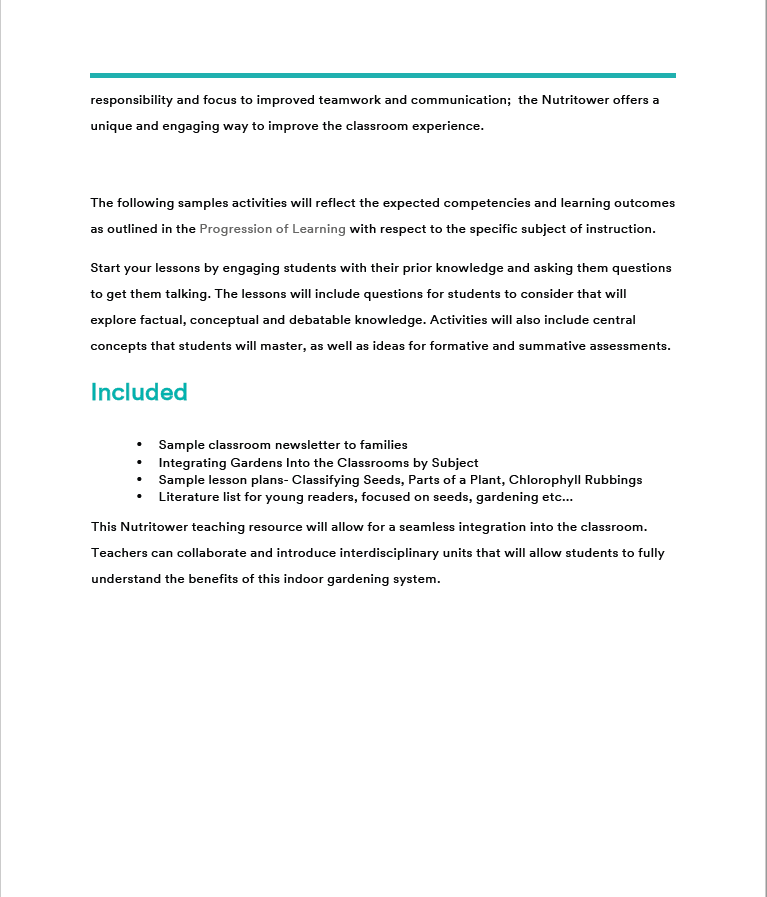 Curriculum for the Nutritower Educational Bundle